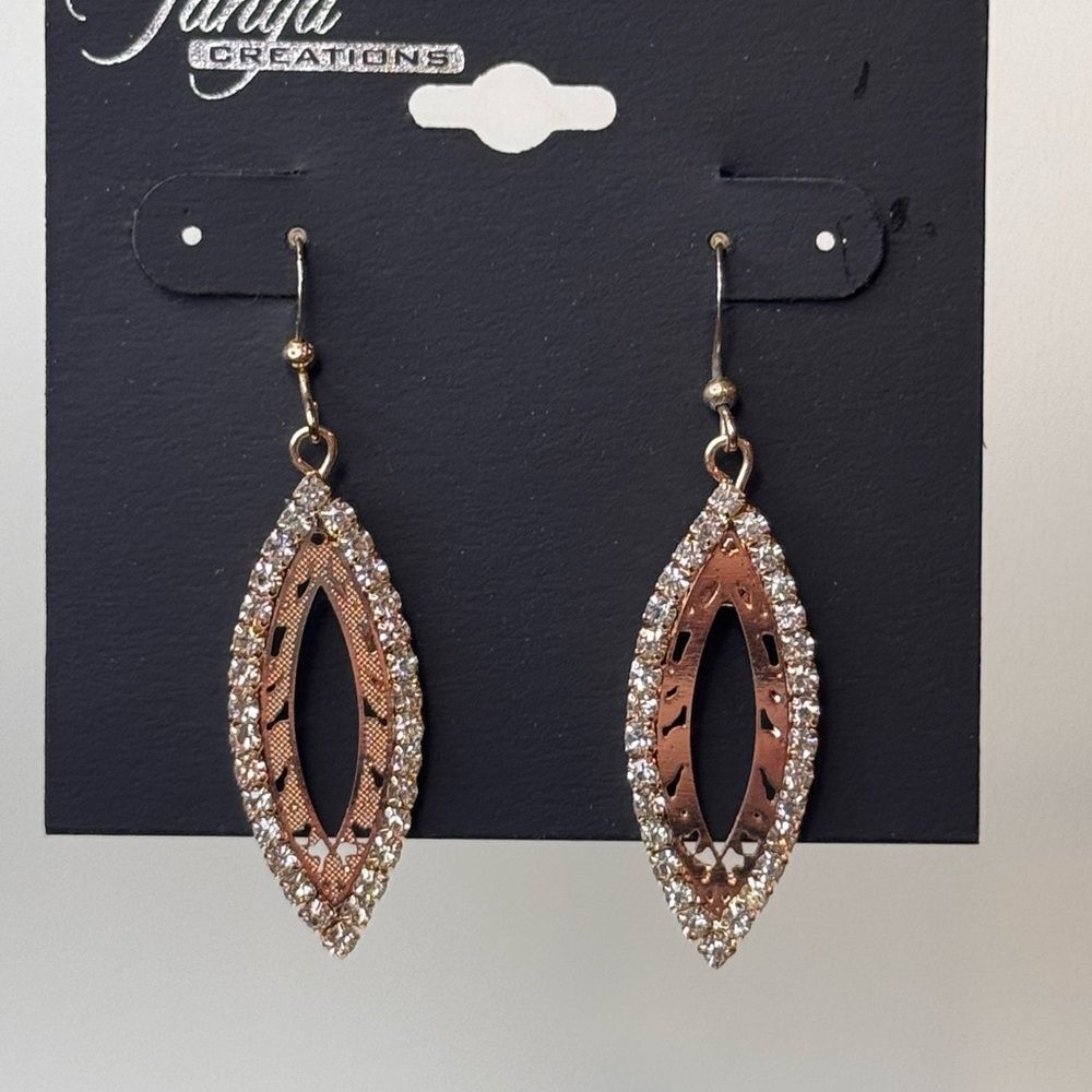 Rose Gold and Silver Marquise Crystal Earrings 2 inch
